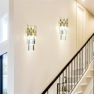 Crystal Wall Lamp Modern LED Lighting Wall Sconces Living Room Background Aisle - Picture 1 of 16