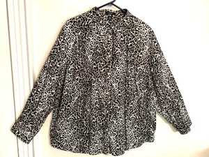 Chaps Womens Blouse 3X Plus Leopard Animal Print Button Up Shirt Top Long Sleeve - Picture 1 of 3