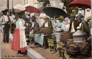 KINGSTON, JAMAICA - ROPE TOBACCO SELLERS - BUSY OLD POSTCARD - Picture 1 of 2