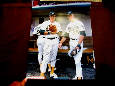 RICKEY HENDERSON JOSE CANSECO WSC OAKLAND A'S SIGNED VINTAGE KODAK 16 X 20 PHOTO - Image 1 of 4