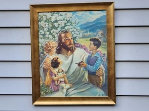 Jesus Children Framed Print Litho He Careth For You Warner Sallman Vintage - Picture 1 of 22