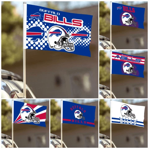 2pcs Buffalo Bills Helmet Car Flags 12*18in 2-Sided Car Window Flag & Flagpole Cover