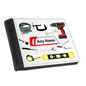 Personalised Men's Gents DIY Tools Print Wallet, Faux Leather NO COIN SECTION - Picture 1 of 4