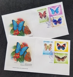 *FREE SHIP Colombia Butterflies And Moths 1991 Insect Flower (FDC pair) - Picture 1 of 5