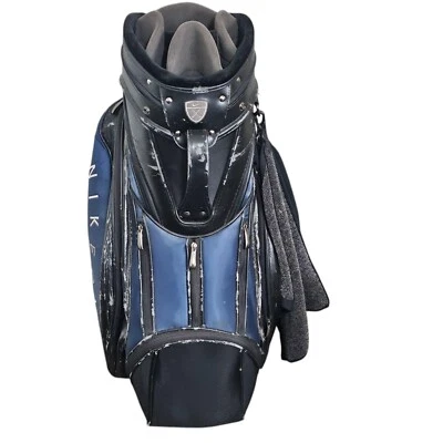 Vtg Nike Golf 8 Way Cart Bag Black & Gray Leather w/ Shoulder Strap & Nike Towel - Image 1 of 4