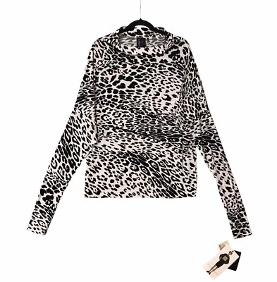 Top Norma Kamali estampado de leopardo nuevo con etiquetas todo en uno Dolman elástico para mujer talla L Foto 1 de 4
