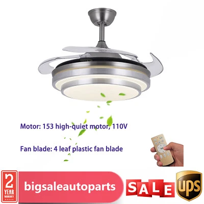 42" Retractable Ceiling Fan Lamp Dimmable LED Chandelier w/ Light Remote Control - Image 1 of 4
