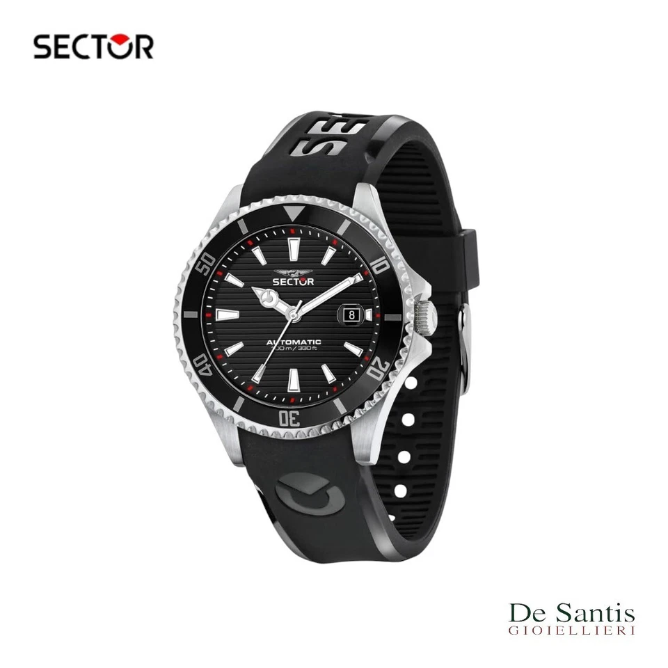 Orologio Uomo Sector 230 R3221161002 Automatico Silicone Nero Sub 100mt