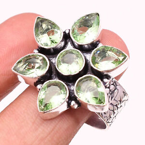 Green Amethyst Gemstone 925 Sterling Silver Handmade Jewelry Ring Size 10