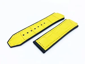 Yellow 26/22mm Top Croco Leather Strap/Band fit HUBLOT Watch Big Bang - Picture 1 of 2