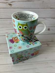 Divinity Religious Coffee Tea  Ceramic Mug Spanish Español Bible Verso Owls NEW - Picture 1 of 6
