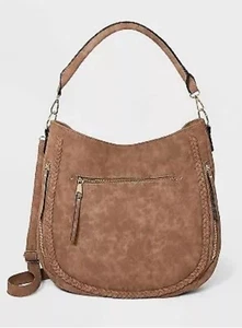 VR NYC Woven Trim Messenger Handbag - Brown - Picture 1 of 5