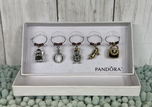 Pandora silver and gold wine glass charms 5 piece set NIB - Picture 1 of 7