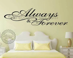 Always Forever Romantic Bedroom Wall Sticker Love Quote Vinyl Decor Decal - Picture 1 of 14