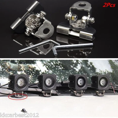 Universal A Pillar Hood Led Work Lamp Mount Clamp Holder Offroad Metal Base 2Pcs - Image 1 of 4