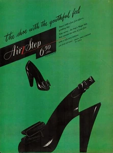 1944 Women Fashion Shoes Air Step 40s Vintage Print Ad High Heels Black Green - Picture 1 of 9