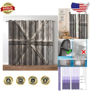 Rustic Wood Plank Blackout Curtains - Vintage Farmhouse Drapes, 42x54 Inch Set - Picture 1 of 8