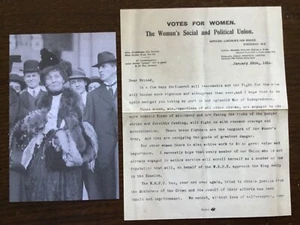 29 de enero 1914 CARTA SUFRAGISTA EMMELINE PANKHURST Y FOTO A 2 CARAS reproducción - Imagen 1 de 15