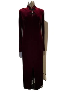 Vintage Gothic rot Samt Weihnachtskleid Dressing Clio Gr. M Made in USA figurbetont - Bild 1 von 12