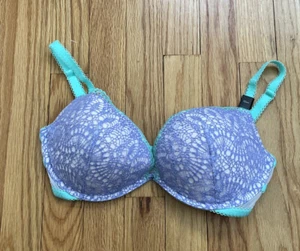 NWT Victoria’s Secret Very Sexy Push-Up Bra 32DD Neon Lace & Mesh Lingerie EUC - Picture 1 of 4