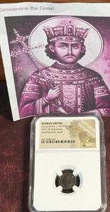Rare! Constantine 1 The Great! 307-337AD Posthumous Issue AE4 Bl/Sil NGC! CC208 - Picture 1 of 8