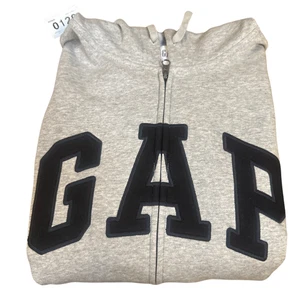 GAP Felpa con Cappuccio Uomo Grigio Medio Full Zip Heritage Logo Spellout Ricamato - Foto 1 di 2