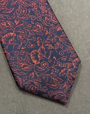 Corbata para hombre Egara 100 % seda fina azul marino/naranja quemado floral cachemira  Foto 1 de 4