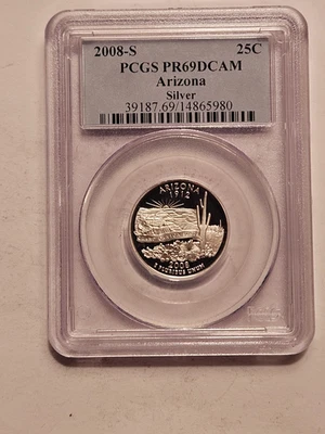 2008 S Arizona Quarter Silver Proof PCGS PR69 DCAM PF 69 State 25 cents - Image 1 of 4
