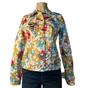 Boston Proper, Medallion Chain Print Denim Jacket Size XS - Picture 1 of 10