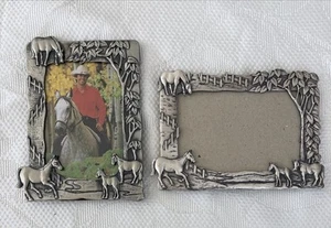 Set Of 2 Pewter 5"x7" Table Picture Photo Frame Horses Theme Fits 4”x6” Vintage - Picture 1 of 16