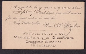 1885 Postkarte Whitall Tatum & Co Philadelphia/William Walton zu Besuch in Detroit - Bild 1 von 2