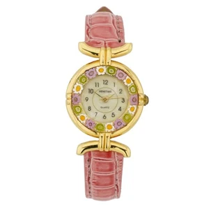 GlassOfVenice Murano Glass Millefiori Watch with Leather Band - Pink - Picture 1 of 5