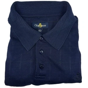 Oleg Cassini Herren L Seide Golf Poloshirt Navy Blau Struktur Strick Wappen Logo - Bild 1 von 13