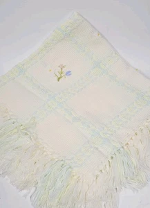 Vintage Harrods Baby Blanket Acrylic Embroidered Knit Floral 34x34" Italy - Picture 1 of 12