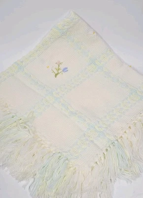 Vintage Harrods Baby Blanket Acrylic Embroidered Knit Floral 34x34" Italy - Image 1 of 4