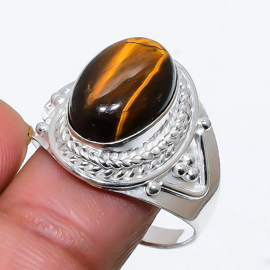 Tiger's Eye Gemstone 925 Sterling Silver Jewelry All Size Ring For Gift - Image 1 of 1