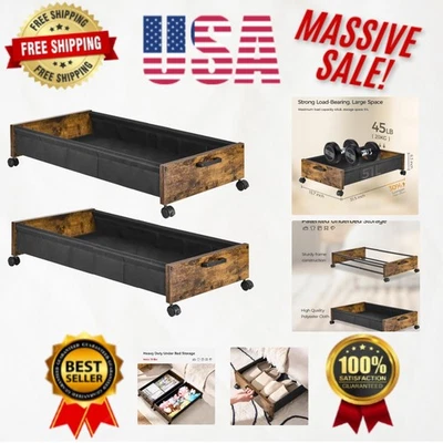 Elegantes cajas de almacenamiento enrollables debajo de la cama en marrón rústico - 31,5” x 15,7” x 6,3” Foto 1 de 4