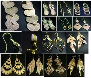 Gold Tone Fashion Earrings - Costume Jewellery - Pierced or Clip On - 13 Designs - Picture 1 of 19