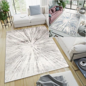 Teppich Kurzflor Grau Beige Blau Verwischt Abstrakt Wohnzimmer Schlafzimmer - Bild 1 von 22