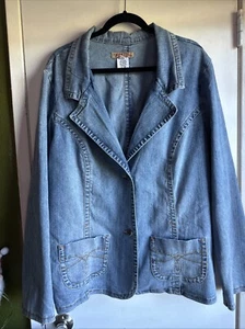 Vintage Paris Blues 3x Denim Blazer Jacket Retro Boho Chic Stretch - Picture 1 of 8
