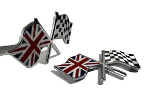 Distintivi doppia BANDIERA Union Jack / Bandiera a scacchi smalto caldo autoadesivi 51x29 mm - Foto 1 di 4