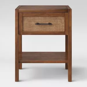 Warwick End Table Rectangular Sturdy Wood-Finish with Drawer Rattan 4 Colors - Picture 1 of 25