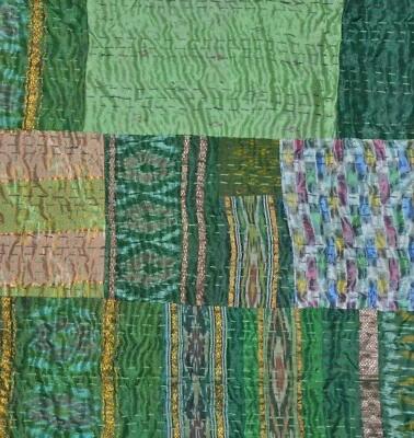 Kantha coverlet Handmade Bed Sheet Queen Bedcover Indian Cotton Throw Bedspread - Image 1 of 3