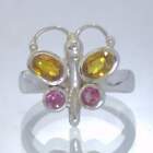 Yellow Sapphire Pink Spinel Sterling Butterfly Ladies Ring Size 7.25 Design 193