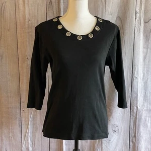 Ethyl Denim Top, Small, Black, 100% Cotton, 3/4 Sleeve, Round Neck - Picture 1 of 7