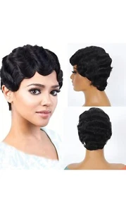 Short Finger Wave Human Hair Wig Full Machine Made Brazilian Pixie Cut Wig - Picture 1 of 7
