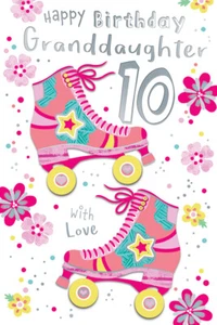 Granddaughter 10th Birthday Card Age 10 With Love Roller Skates Bright Happy - Picture 1 of 2