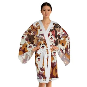 Puppy Love #2 Long Sleeve Kimono Robe (AOP) - Picture 1 of 9