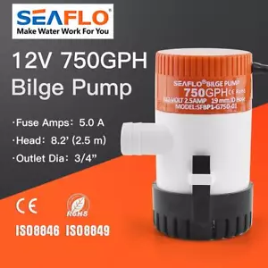 Seaflo Bilge Pump 12v 5.0a 750gph Head 2.5m Submersible Pump Electric Water Pump - Picture 1 of 24