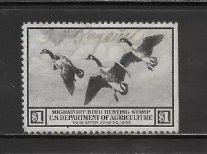 UNITED STATES SCOTT RW3 USED VF SE - 1936 $1 BROWN-BLACK FEDERAL DUCK STAMP - Picture 1 of 2